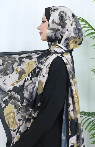 شال ناعم منقوش 70317-02 أسود بيج 70317-02