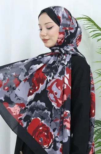 Châle Doux à Motifs 70317-03 Noir Bordeaux Rouge 70317-03