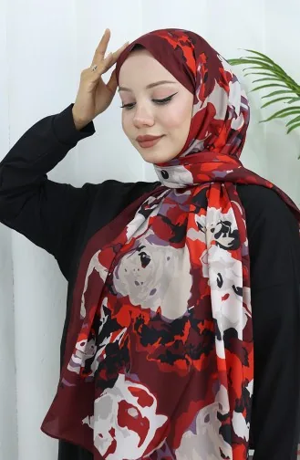 Desenli Soft Şal 70317-12 Bordo Kırmızı