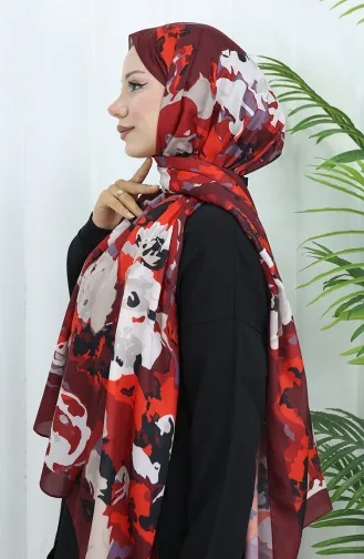 Desenli Soft Şal 70317-12 Bordo Kırmızı