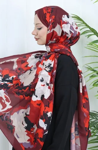 Desenli Soft Şal 70317-12 Bordo Kırmızı