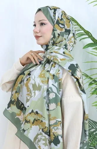 Desenli Soft Şal 70317-15 Haki Çağla Yeşili