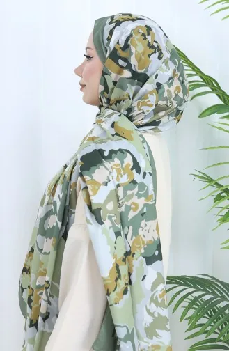 Desenli Soft Şal 70317-15 Haki Çağla Yeşili