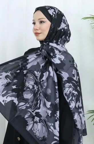 شال ناعم منقوش 70318-08 أسود رمادي 70318-08