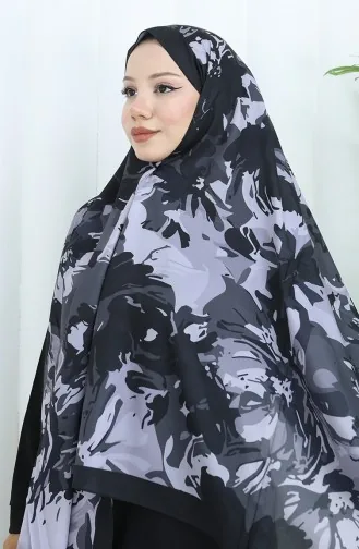 شال ناعم منقوش 70318-08 أسود رمادي 70318-08