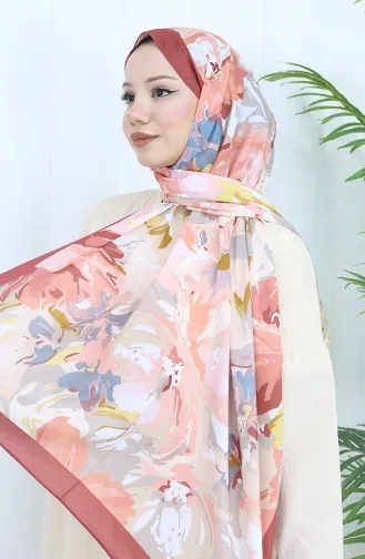 شال ناعم منقوش 70318-15 لون القرفة والأصفر 70318-15