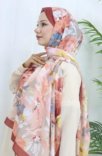 شال ناعم منقوش 70318-15 لون القرفة والأصفر 70318-15