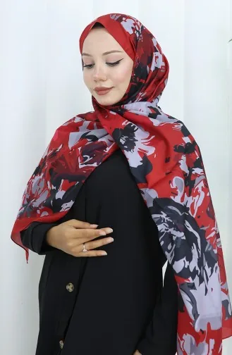 شال ناعم منقوش 70318-18 أحمر أسود 70318-18