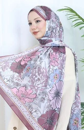 Şanzelize Çiçek Desenli Şal 70319-03 Mürdüm Gül Kurusu