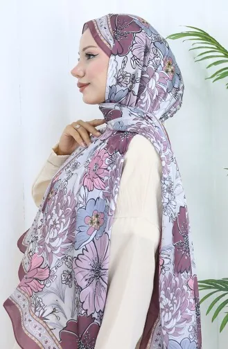 Şanzelize Çiçek Desenli Şal 70319-03 Mürdüm Gül Kurusu