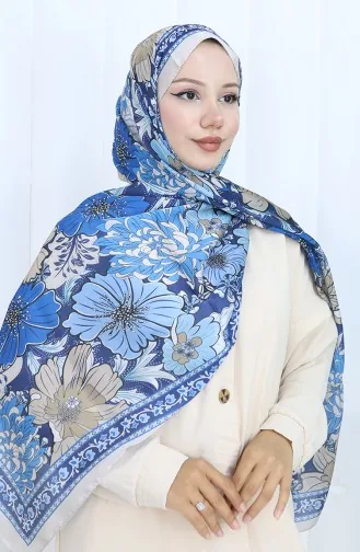 Champagnekleurige Bloemensjaal 70319-06 Beige Marineblauw 70319-06