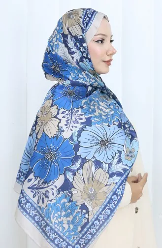 Champagnekleurige Bloemensjaal 70319-06 Beige Marineblauw 70319-06