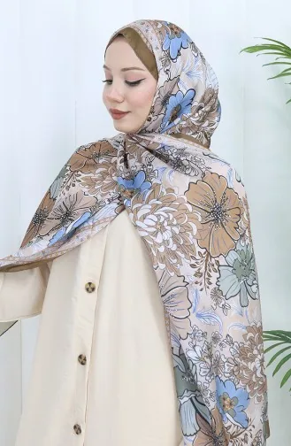 Champs-Elysees Bloemenpatroon Sjaal 70319-07 Lichtbruin Blauw 70319-07