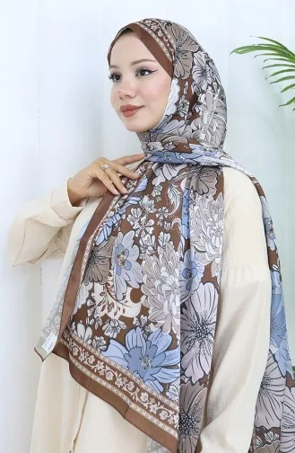 Şanzelize Çiçek Desenli Şal 70319-08 Kahverengi
