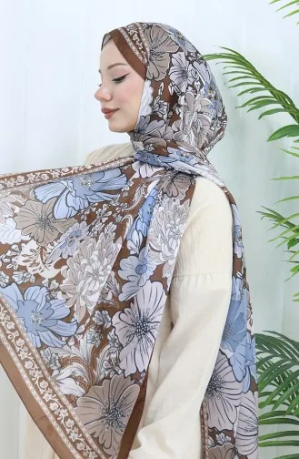 Şanzelize Çiçek Desenli Şal 70319-08 Kahverengi