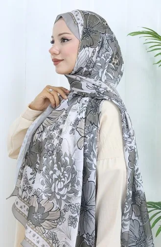 Şanzelize Çiçek Desenli Şal 70319-10 Gri Vizon