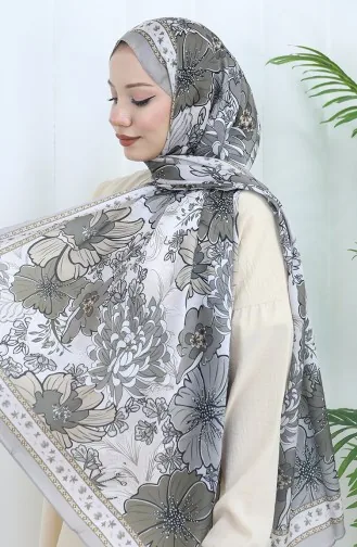 Şanzelize Çiçek Desenli Şal 70319-10 Gri Vizon