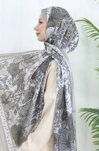 Şanzelize Çiçek Desenli Şal 70319-10 Gri Vizon