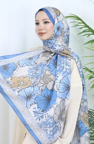 Şanzelize Çiçek Desenli Şal 70319-11 Mavi Vizon
