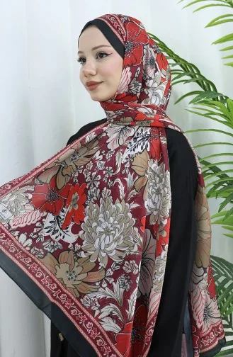 Champagnekleurige Bloemensjaal 70319-12 Zwart Bordeauxrood 70319-12