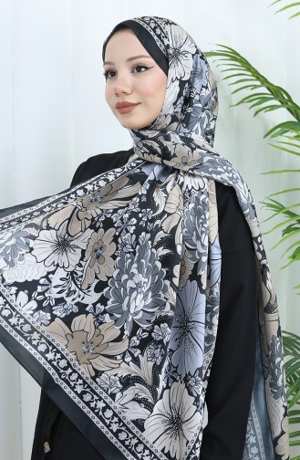 Şanzelize Çiçek Desenli Şal 70319-13 Siyah Vizon