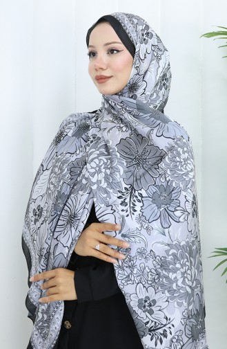 Şanzelize Çiçek Desenli Şal 70319-14 Siyah Gri