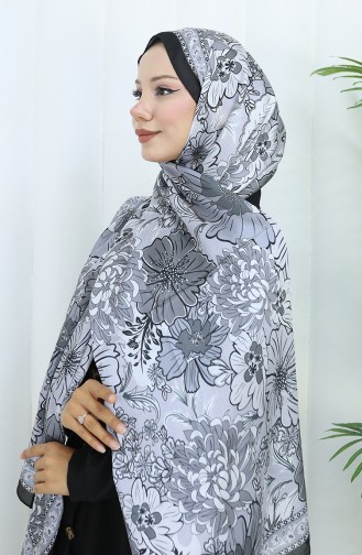 Şanzelize Çiçek Desenli Şal 70319-14 Siyah Gri