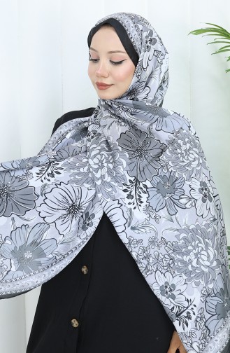Şanzelize Çiçek Desenli Şal 70319-14 Siyah Gri