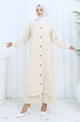 Zweiteiliger Anzug Mit Strickjacke Und Hose 0138-03 Beige 0138-03