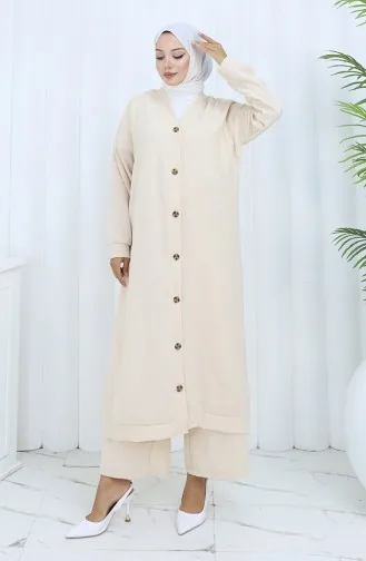 Zweiteiliger Anzug Mit Strickjacke Und Hose 0138-03 Beige 0138-03