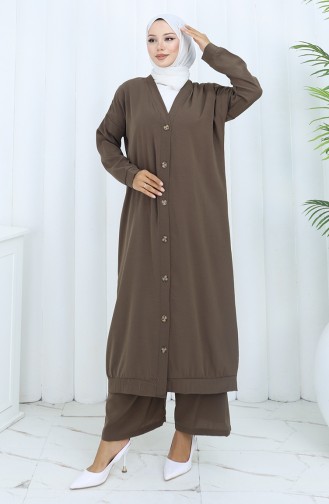 Boydan Düğmeli Hırka Pantolon İkili Takım 0138-05 Kahverengi