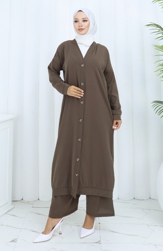 Boydan Düğmeli Hırka Pantolon İkili Takım 0138-05 Kahverengi