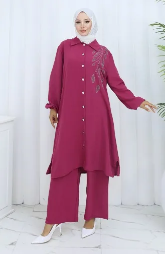 Aerobin Kumaş Tunik Pantolon İkili Takım 2134-01 Fuşya