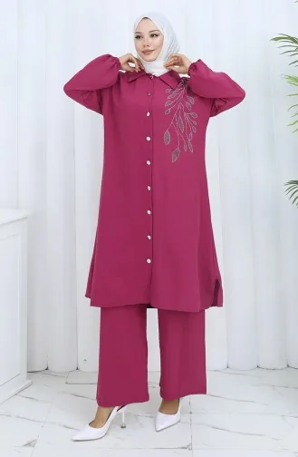 Aerobin Kumaş Tunik Pantolon İkili Takım 2134-01 Fuşya