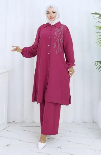Aerobin Kumaş Tunik Pantolon İkili Takım 2134-01 Fuşya