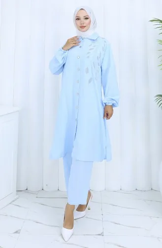 Ensemble Deux Pièces Tunique Et Pantalon En Tissu Aerobin 2134-05 Bleu Bébé 2134-05