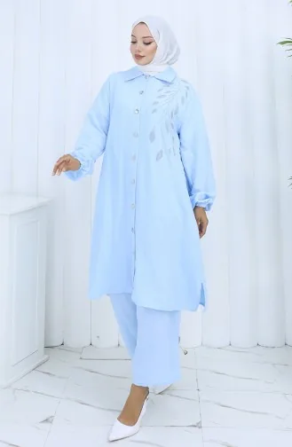 Ensemble Deux Pièces Tunique Et Pantalon En Tissu Aerobin 2134-05 Bleu Bébé 2134-05