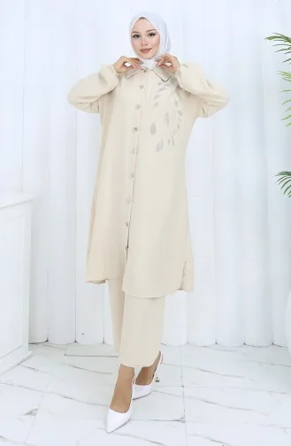 Aerobin Fabric Tunic Trousers Two Piece Suit 2134-06 Beige 2134-06