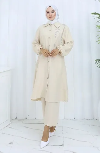 Aerobin Fabric Tunic Trousers Two Piece Suit 2134-06 Beige 2134-06