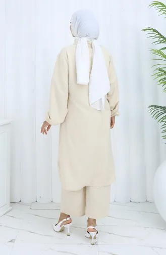 Aerobin Fabric Tunic Trousers Two Piece Suit 2134-06 Beige 2134-06