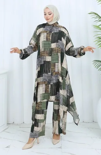 Viskose Stoff Tunika Hose Doppelanzug 2139-01 Khaki Nerz 2139-01