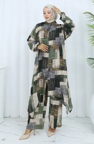 Viskose Stoff Tunika Hose Doppelanzug 2139-01 Khaki Nerz 2139-01