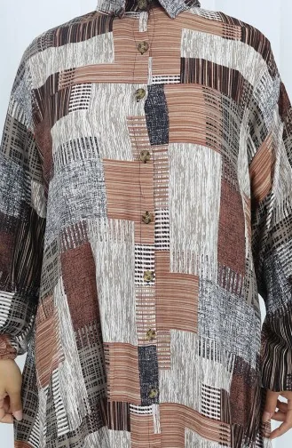 بدلة تونيك وبنطلون من قماش فيسكوز من قطعتين 2139-02 بني منك 2139-02