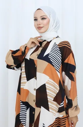 بدلة تونيك وبنطلون من قماش فيسكوز مكونة من قطعتين 2140-02 بني 2140-02