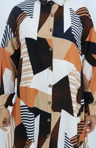 بدلة تونيك وبنطلون من قماش فيسكوز مكونة من قطعتين 2140-02 بني 2140-02