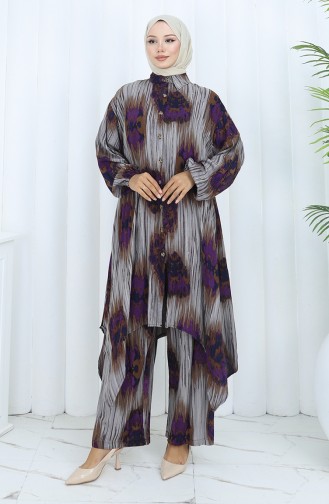 Viskon Kumaş Tunik Pantolon İkili Takım 2143-01 Mor