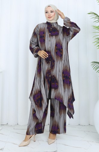 Viskon Kumaş Tunik Pantolon İkili Takım 2143-01 Mor