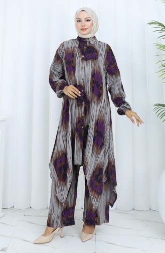 Viskon Kumaş Tunik Pantolon İkili Takım 2143-01 Mor