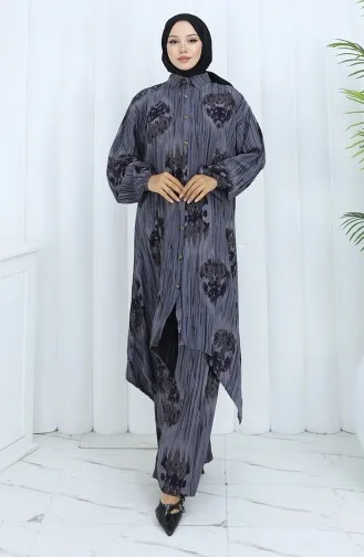 Viscose Fabric Tunic Trousers Two Piece Suit 2143-02 Gray 2143-02