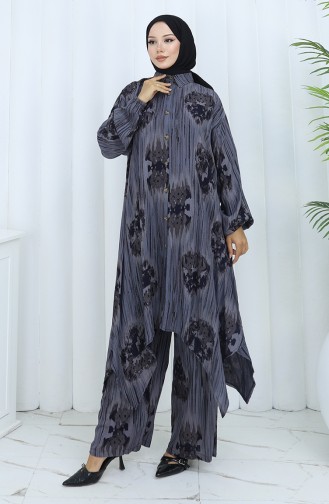 Viskon Kumaş Tunik Pantolon İkili Takım 2143-02 Gri